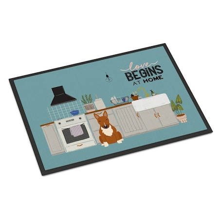 Carolines Treasures 24 x 36 in. Red Bull Terrier Kitchen Scene Indoor or Outdoor Mat CK7838JMAT